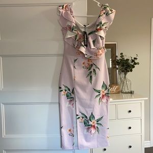 boohoo Freya Bardot Frill Detail Floral Midi Dress